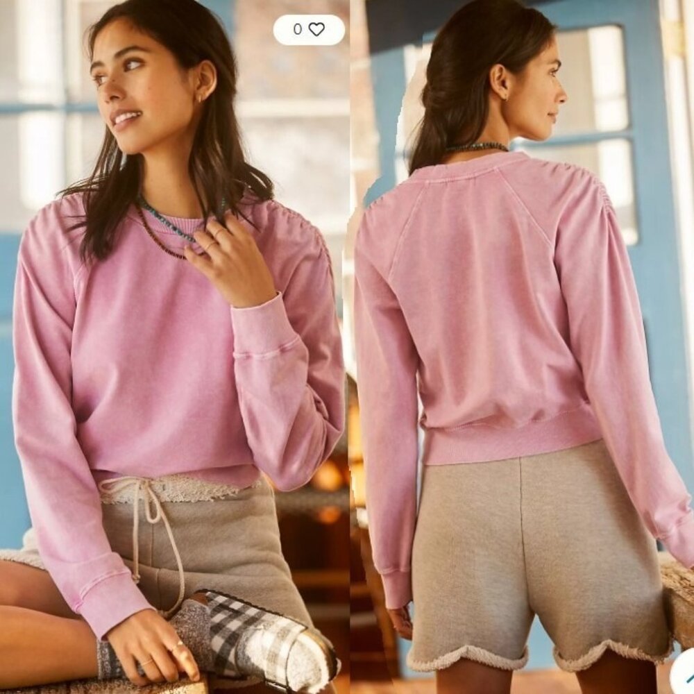 T.LA Ruched Sweatshirt Truly Madly Deeply Pink French Terry Burnout Garment Dyed - Picture 2 of 16
